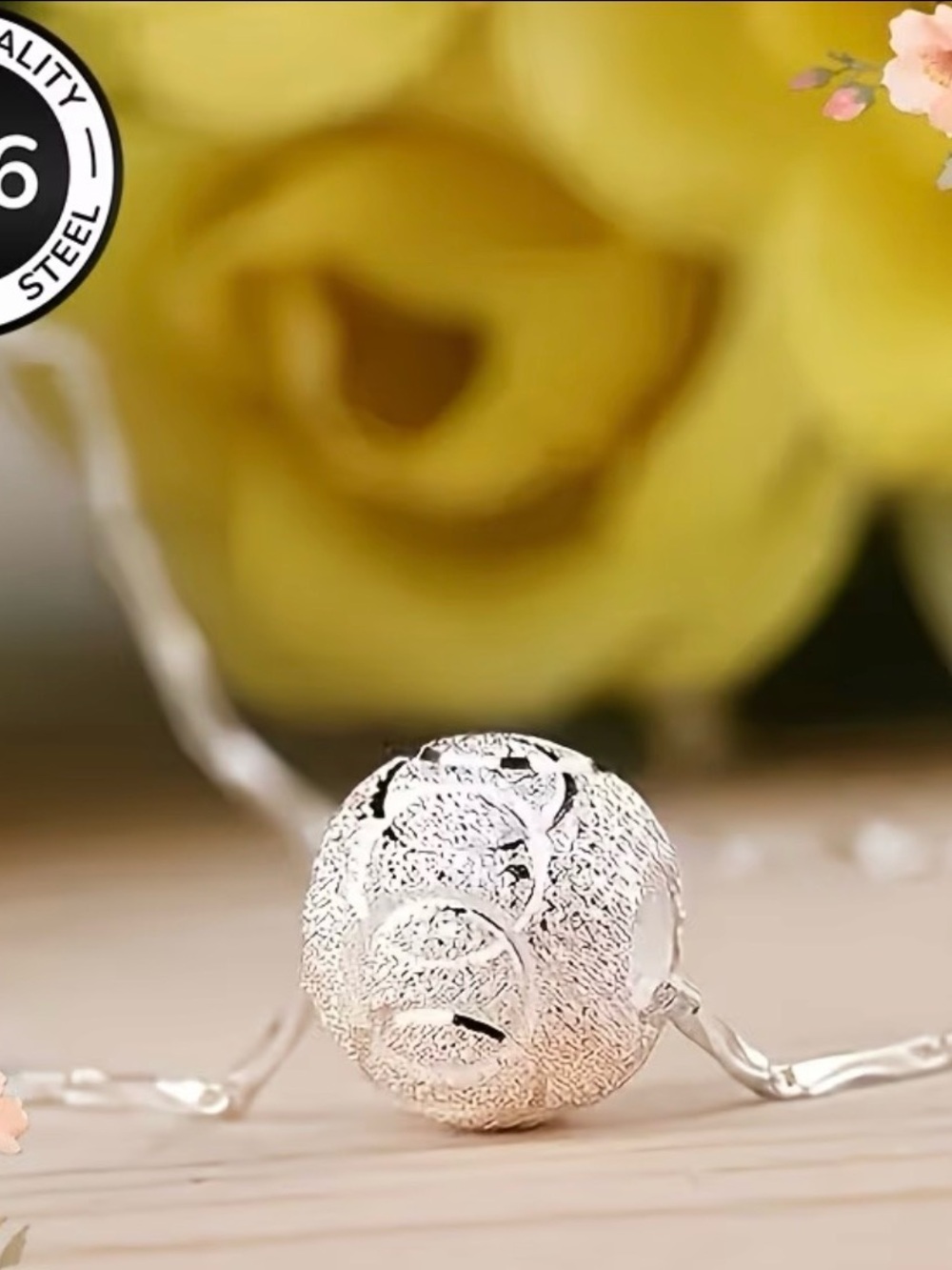 Silvery Frosted Filigree Ball Pendant Necklace - Silver